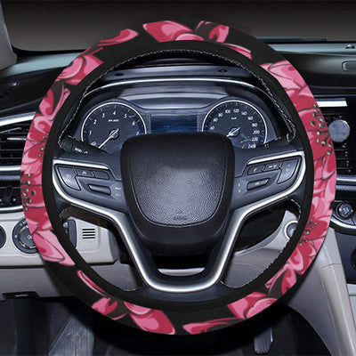 Lotus Pattern Print Design 03 Steering Wheel Cover with Elastic Edge