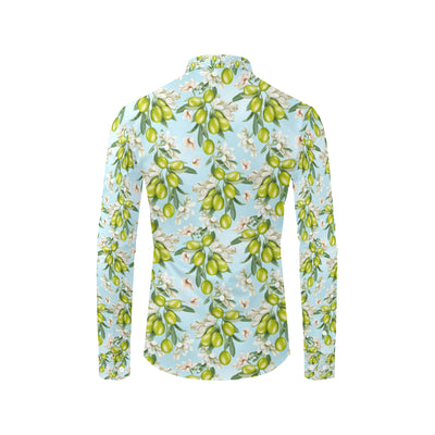 Elegant Olive Floral Print Men's Long Sleeve Shirt