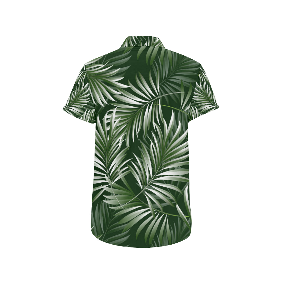 White Green Tropical Palm Leaves Men's Short Sleeve Button Up Shirt