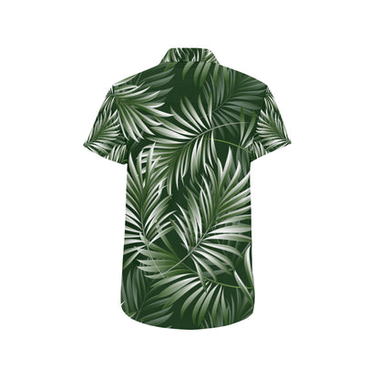White Green Tropical Palm Leaves Men's Short Sleeve Button Up Shirt
