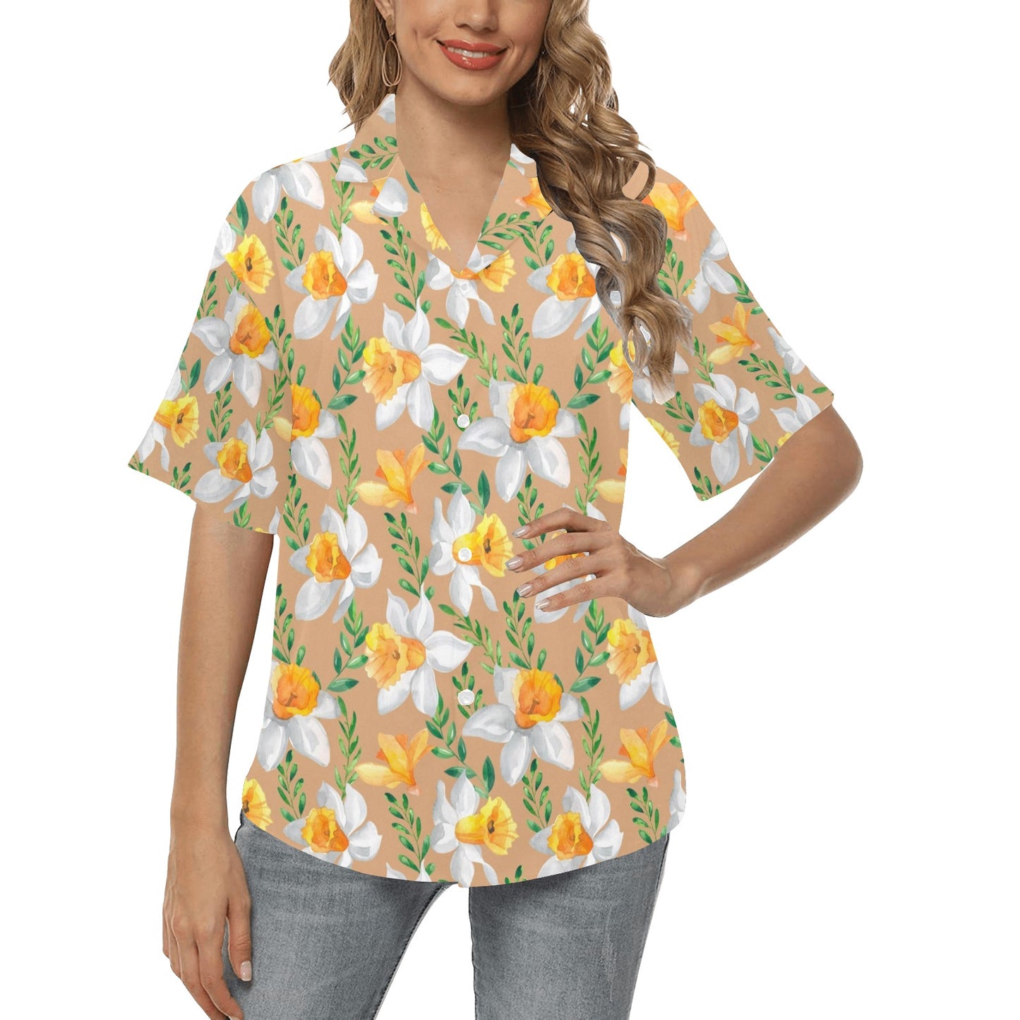 Daffodils Pattern Print Design DF04 Women's Hawaiian Shirt