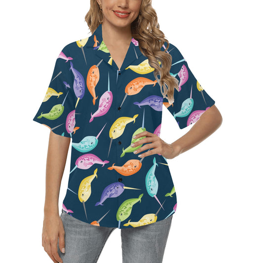 Narwhal Colorful Pattern Print Design 03 Women's Hawaiian Shirt