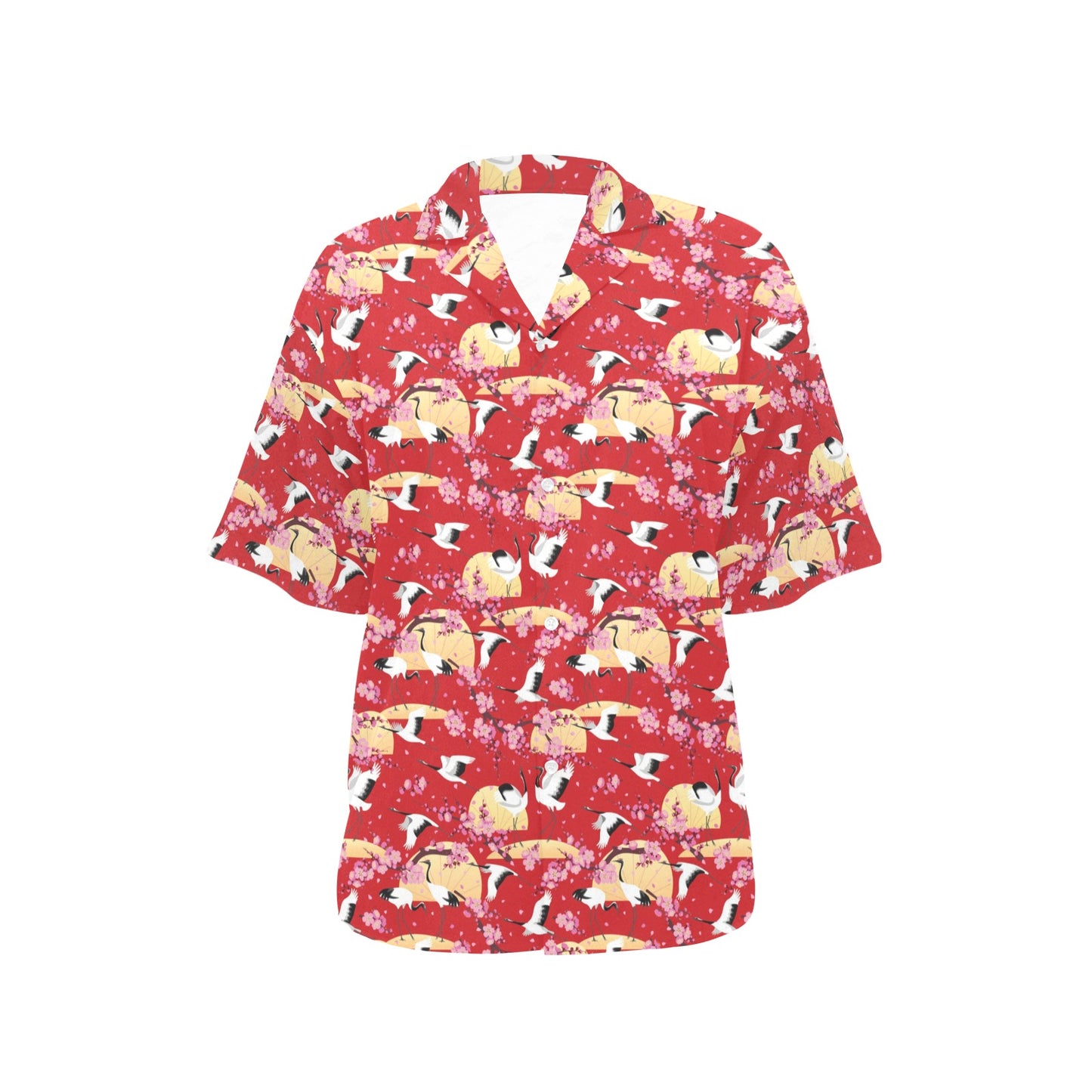 Crane Pattern Print Design 04 Women's Hawaiian Shirt