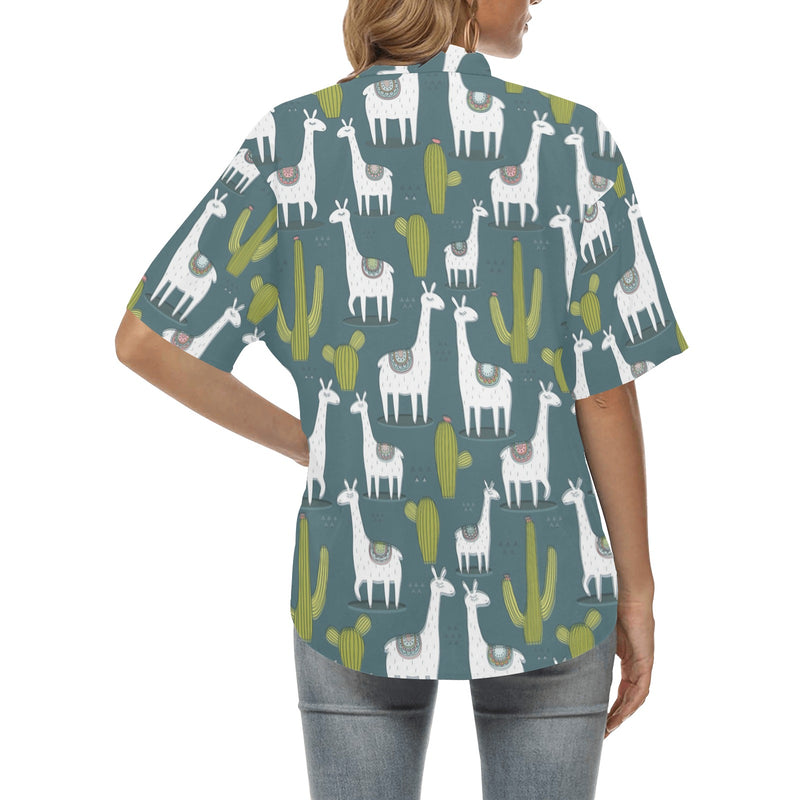 Llama Cactus Pattern Print Design 03 Women's Hawaiian Shirt