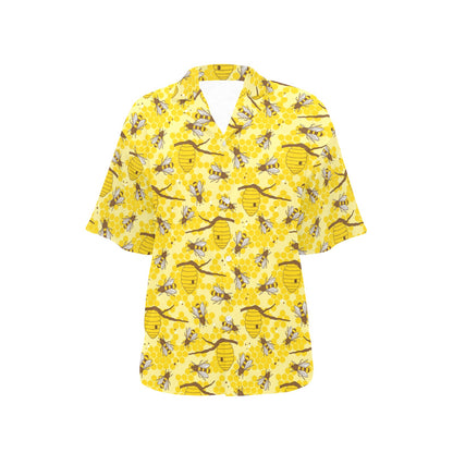 Bee With Honeycomb Print Design LKS302 Women's Hawaiian Shirt