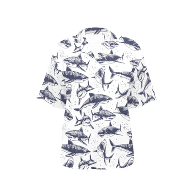 Great White Shark Pattern Print Design 02 Women's Hawaiian Shirt