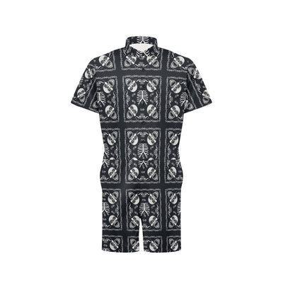 Bandana Skull Black White Print Design LKS306 Men's Romper