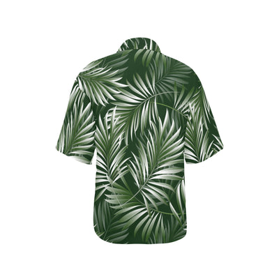 White Green Tropical Palm Leaves Women's Hawaiian Shirt