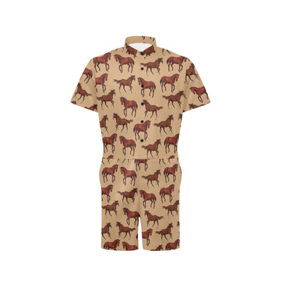 Brown Horse Print Pattern Men's Romper