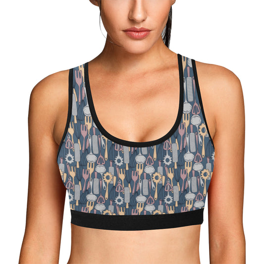 Cooking Kitchen Tools Pattern Print Design 05 Sports Bra