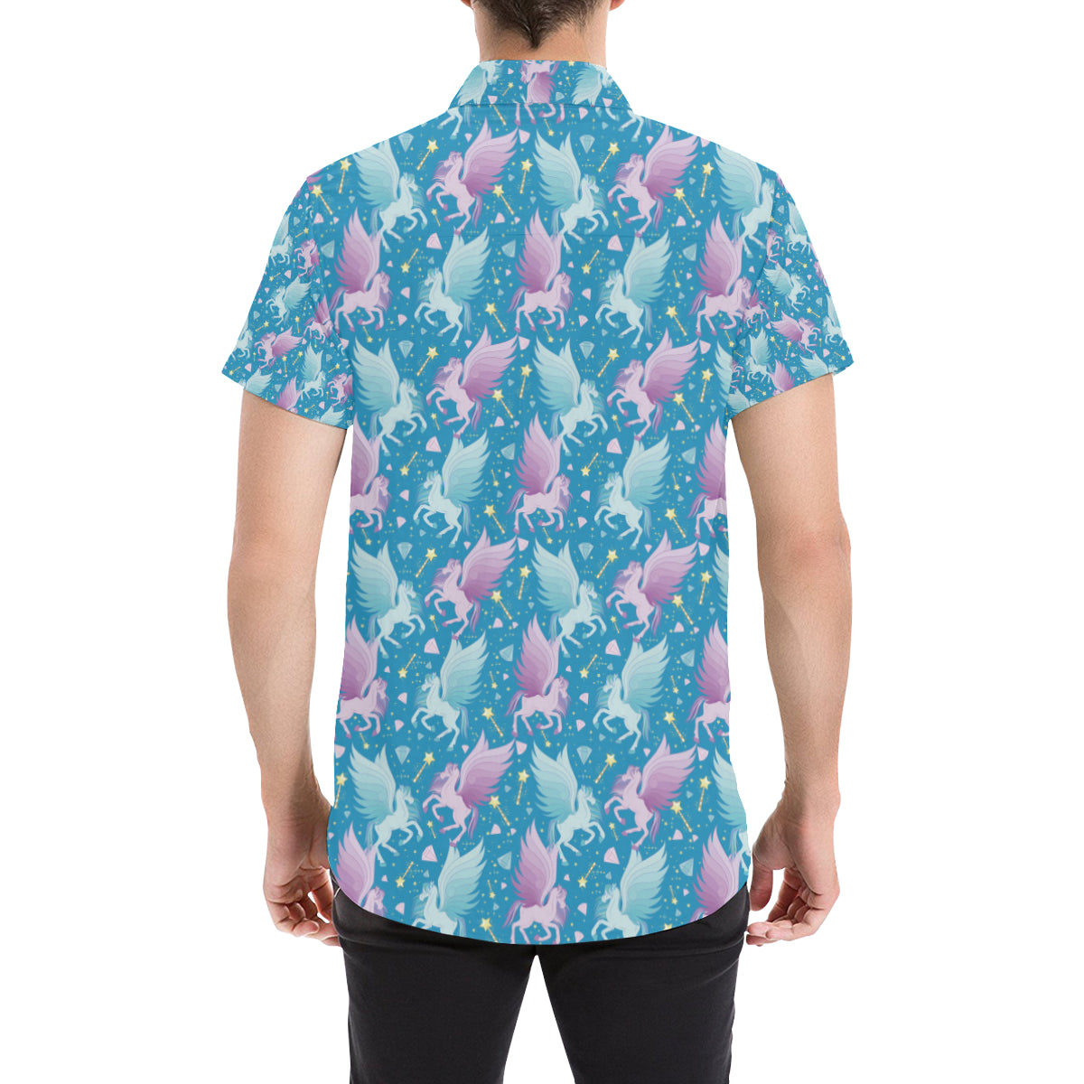 Pegasus Pattern Print Design 04 Men's Short Sleeve Button Up Shirt