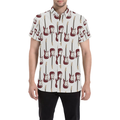 Bass Guitar Pattern Print Design 03 Men's Short Sleeve Button Up Shirt