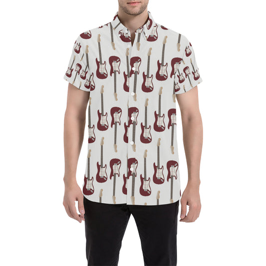 Bass Guitar Pattern Print Design 03 Men's Short Sleeve Button Up Shirt