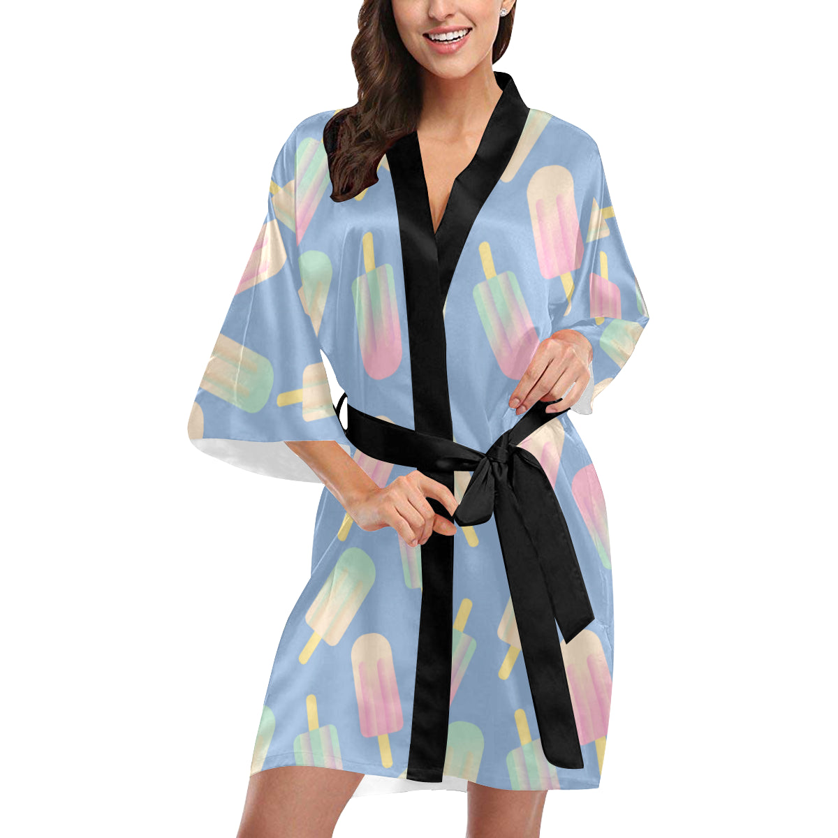 Ice Cream Pattern Print Design 05 Women's Short Kimono