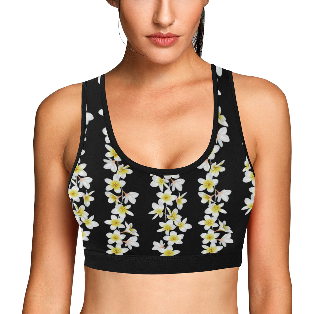 White Plumeria Pattern Print Design PM08 Sports Bra