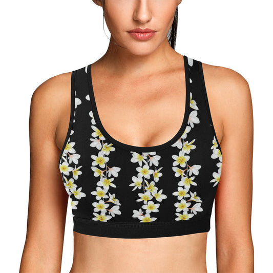 White Plumeria Pattern Print Design PM08 Sports Bra