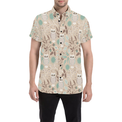 Owl Pattern Print Design A02 Men's Short Sleeve Button Up Shirt