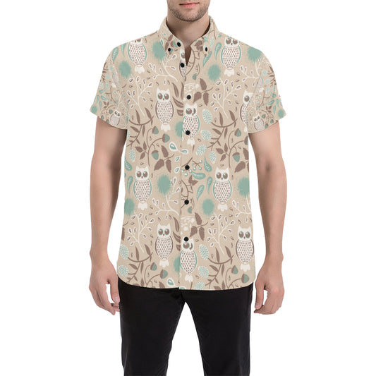 Owl Pattern Print Design A02 Men's Short Sleeve Button Up Shirt