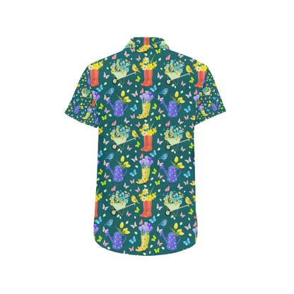 Gardening Pattern Print Design G08 Men's Short Sleeve Button Up Shirt