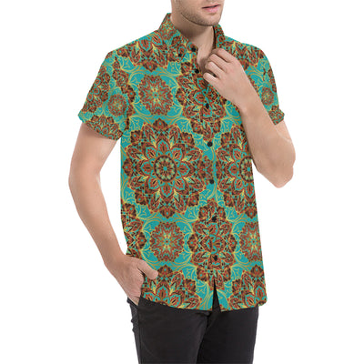 Medallion Pattern Print Design 02 Men's Short Sleeve Button Up Shirt