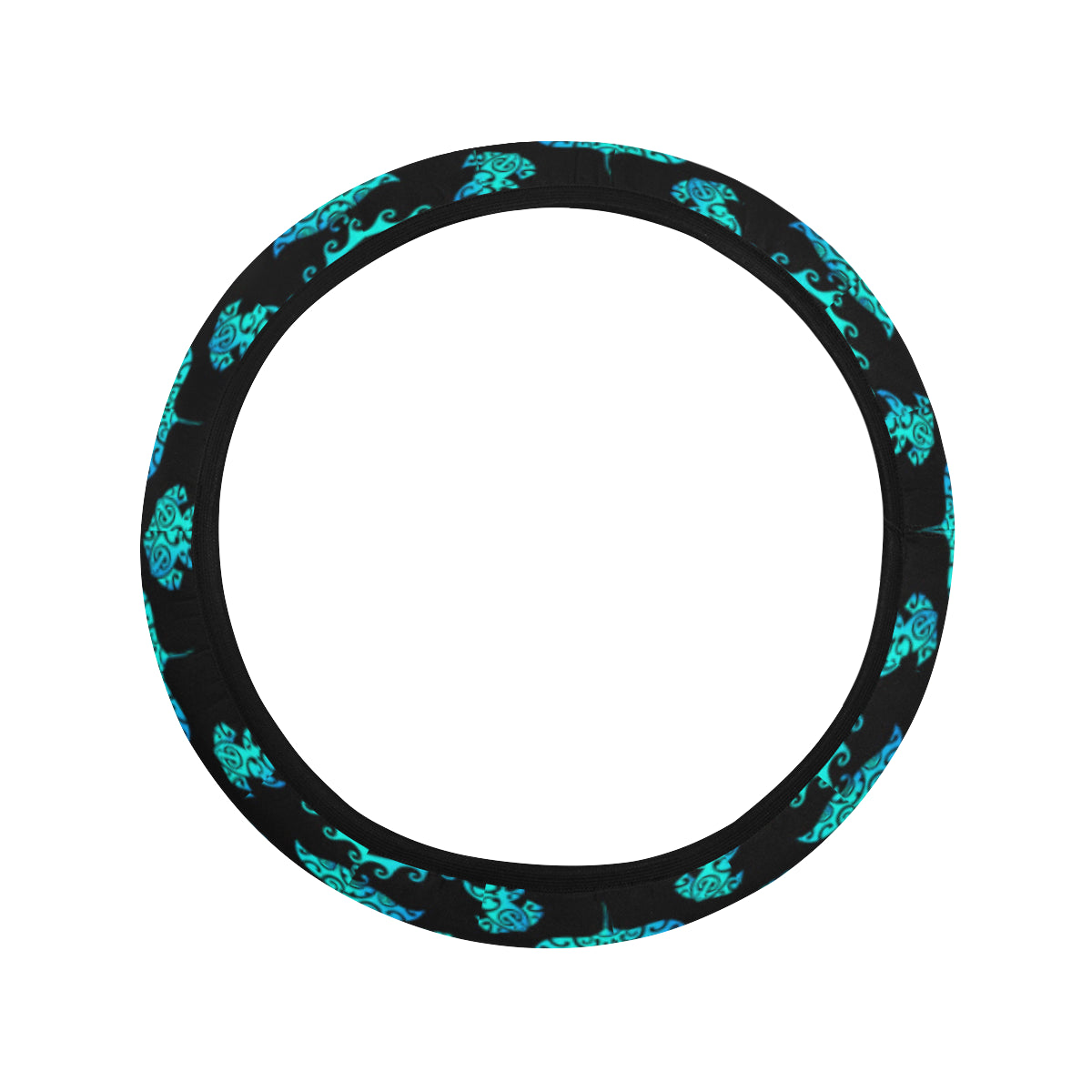 turquoise Tribal Sea Turtle Hawaiian Steering Wheel Cover with Elastic Edge