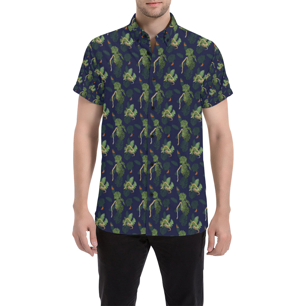 Boa Pattern Print Design 02 Men's Short Sleeve Button Up Shirt