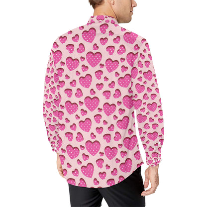 Heart Pink Pattern Print Design HE06 Men's Long Sleeve Shirt