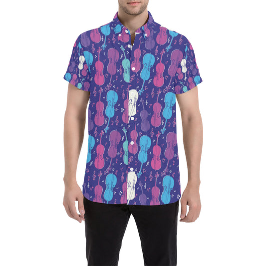 Cello Pattern Print Design 01 Men's Short Sleeve Button Up Shirt