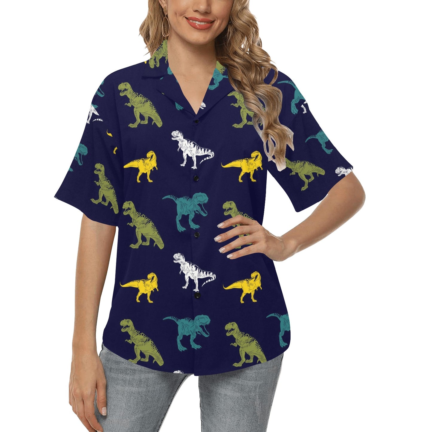 T Rex Pattern Print Design A07 Women's Hawaiian Shirt