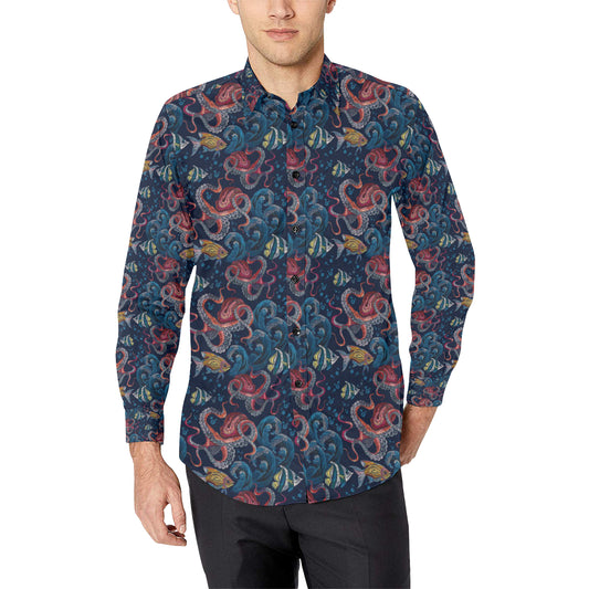 Octopus Deep Sea Print Themed Men's Long Sleeve Shirt