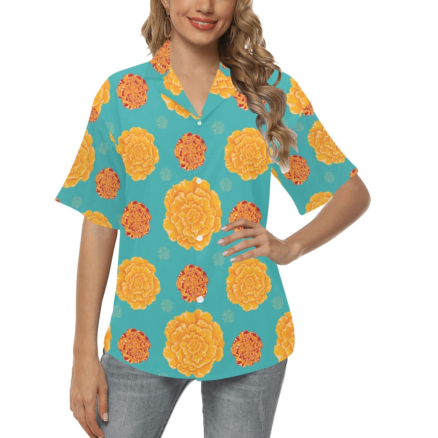 Marigold Pattern Print Design 02 Women's Hawaiian Shirt