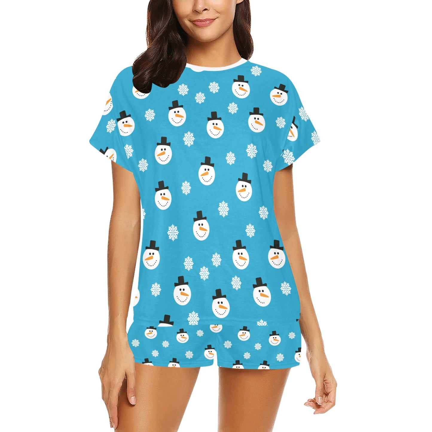 Snowman Print Design LKS303 Women's Short Pajama Set
