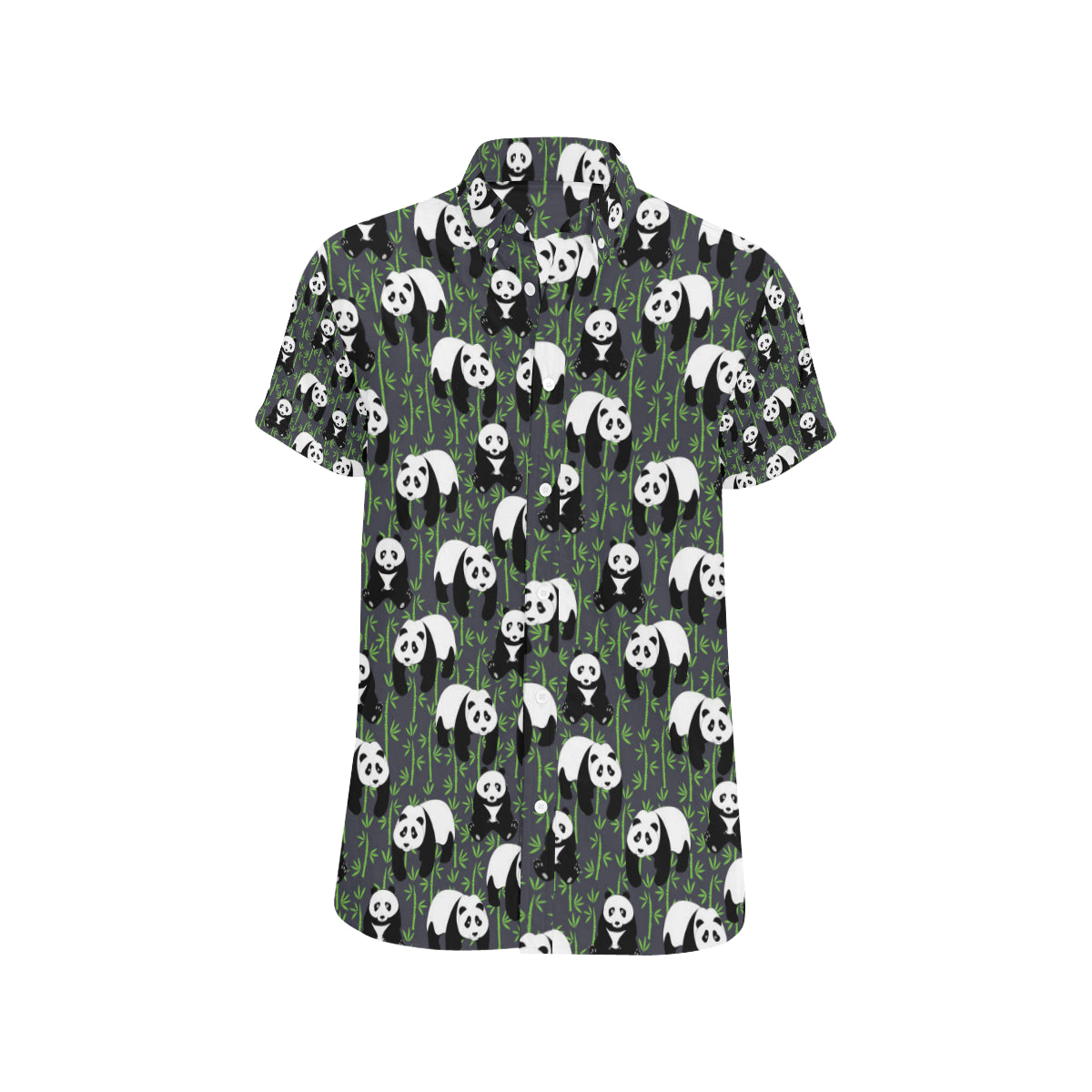 Panda Bear Bamboo Themed Print Men's Short Sleeve Button Up Shirt