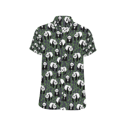 Panda Bear Bamboo Themed Print Men's Short Sleeve Button Up Shirt