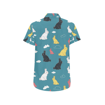 Rabbit Pattern Print Design RB014 Men's Short Sleeve Button Up Shirt