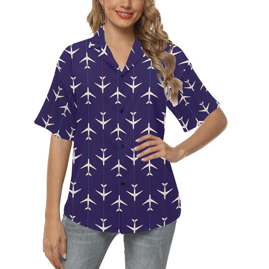 Airplane Pattern Print Design 03 Women's Hawaiian Shirt