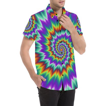 Optical illusion Pulsing fiery spirals Men's Short Sleeve Button Up Shirt