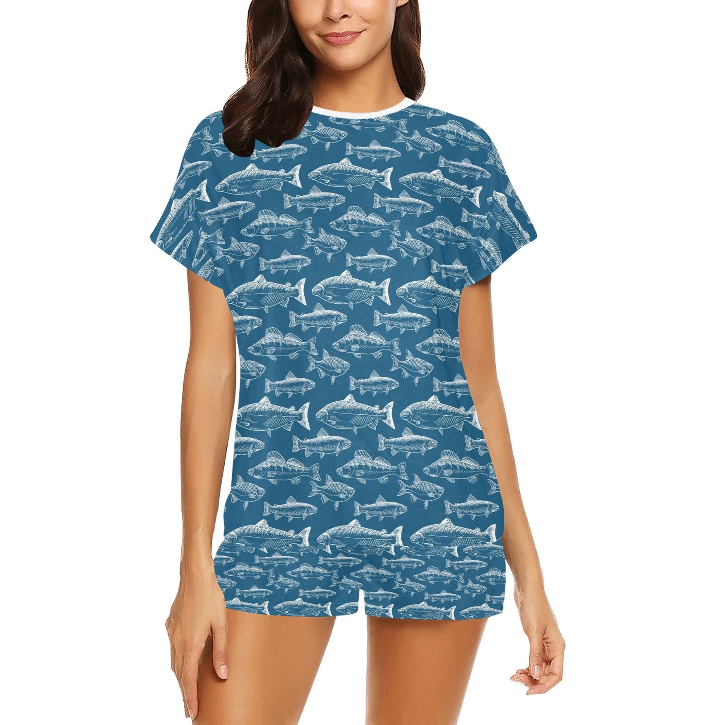 Salmon Fish Print Design LKS301 Women's Short Pajama Set