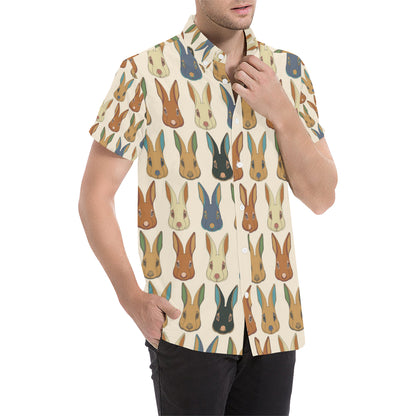 Rabbit Pattern Print Design RB04 Men's Short Sleeve Button Up Shirt
