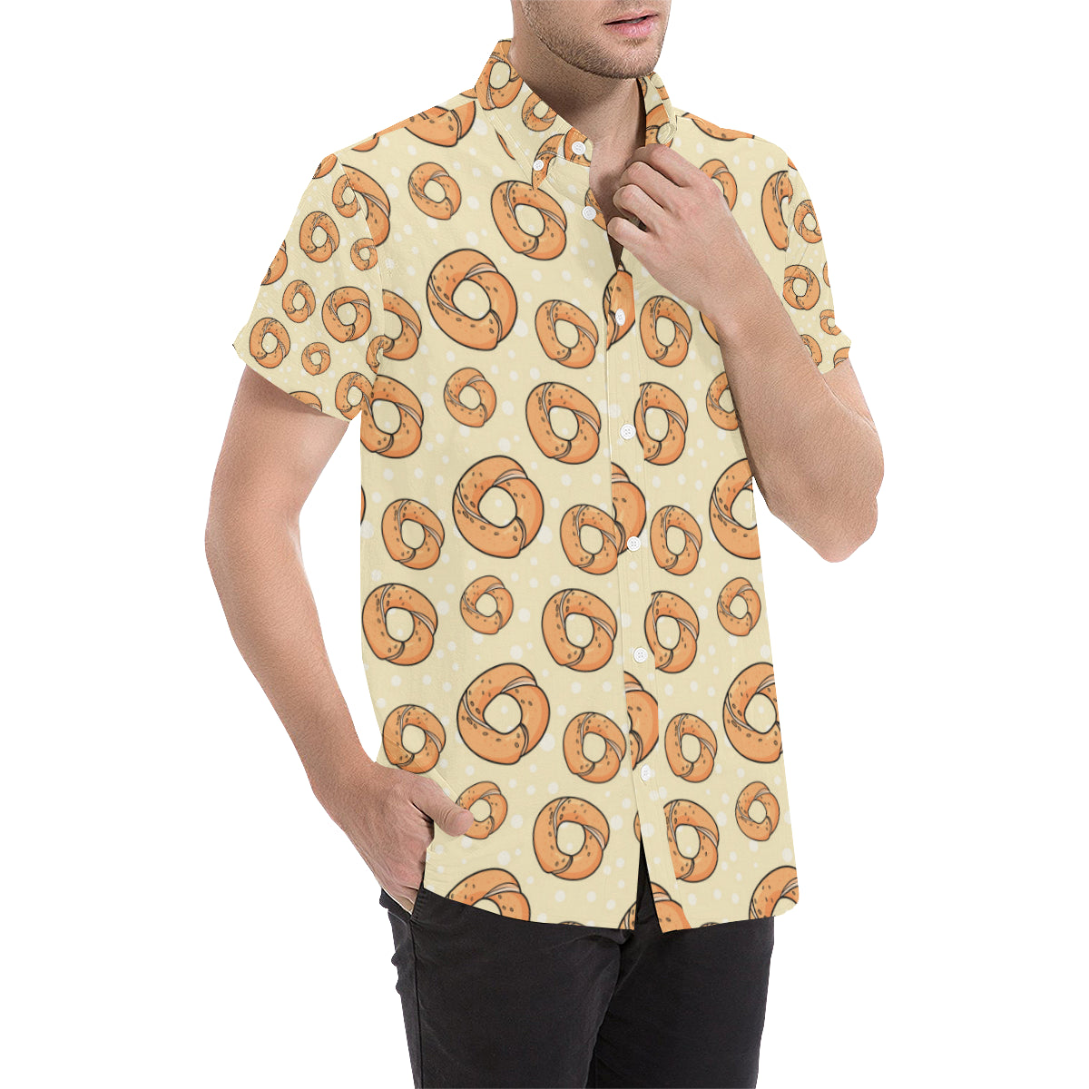 Bagel Pattern Print Design 03 Men's Short Sleeve Button Up Shirt