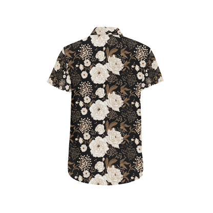 Peony Pattern Print Design A02 Men's Short Sleeve Button Up Shirt
