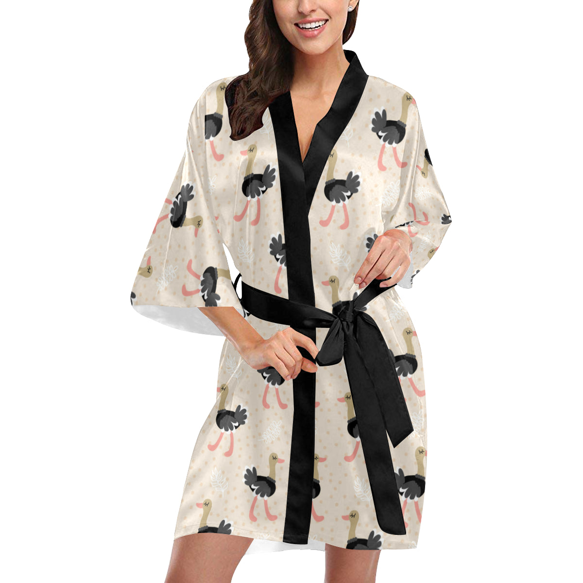 Ostrich Pattern Print Design 02 Women's Short Kimono