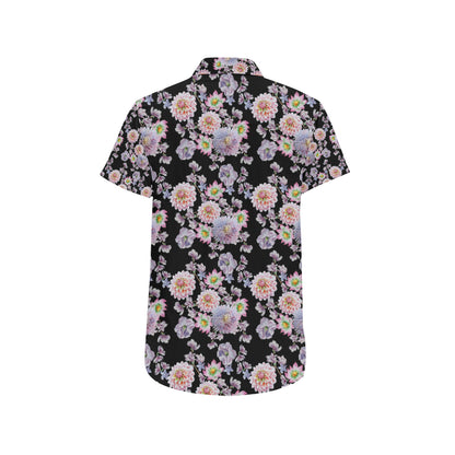 Dahlia Pattern Print Design DH012 Men's Short Sleeve Button Up Shirt