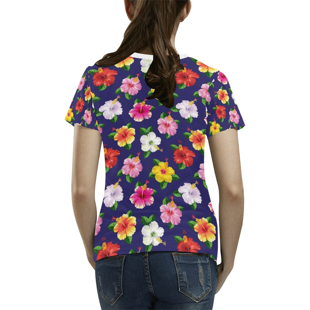 Hibiscus Colorful Print Design LKS301 Women's  T-shirt