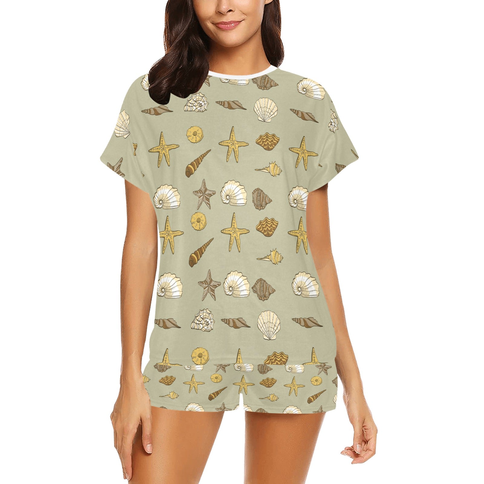 Seashell Beach Print Design LKS303 Women's Short Pajama Set