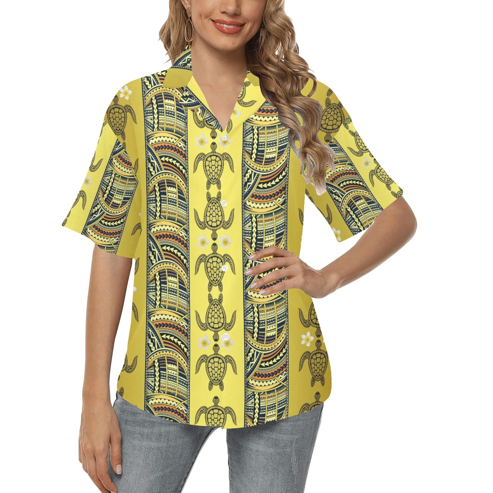 Polynesian Turtle Hawaiian Design Print Women's Hawaiian Shirt