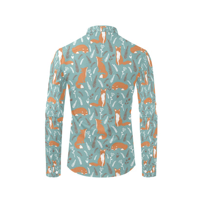 Fox Forest Print Pattern Men's Long Sleeve Shirt
