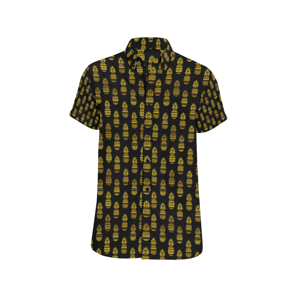 Pineapple Gold Tribal Style Print Men's Short Sleeve Button Up Shirt