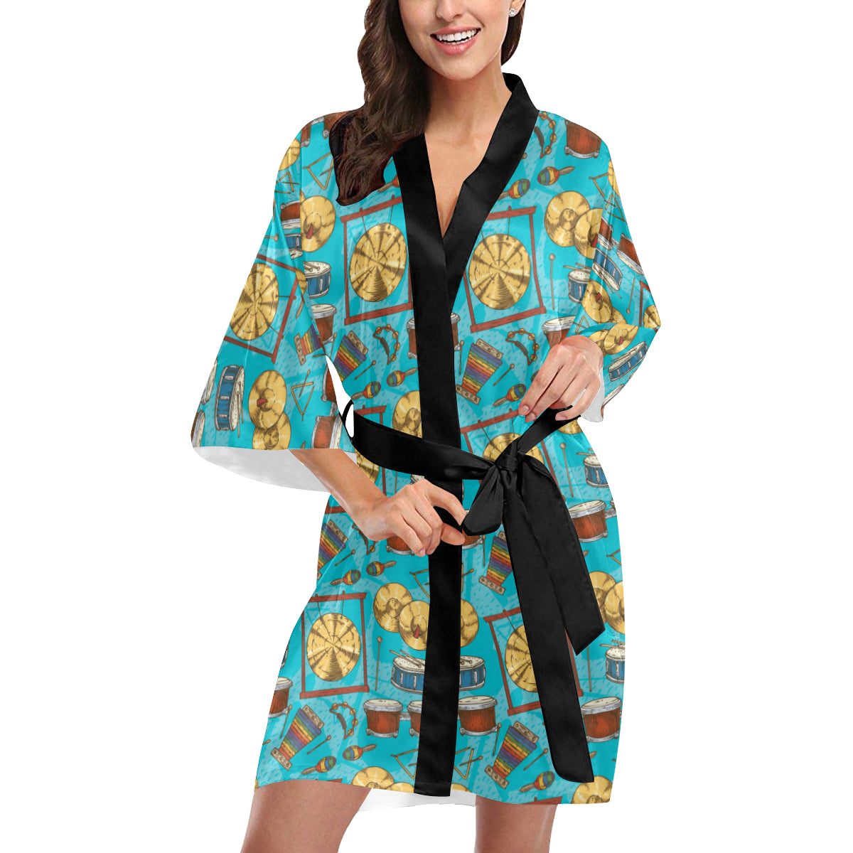 Percussion Pattern Print Design 03 Women's Short Kimono