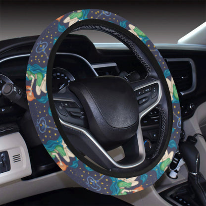 Aquarius Zodiac Pattern Print Design 03 Steering Wheel Cover with Elastic Edge